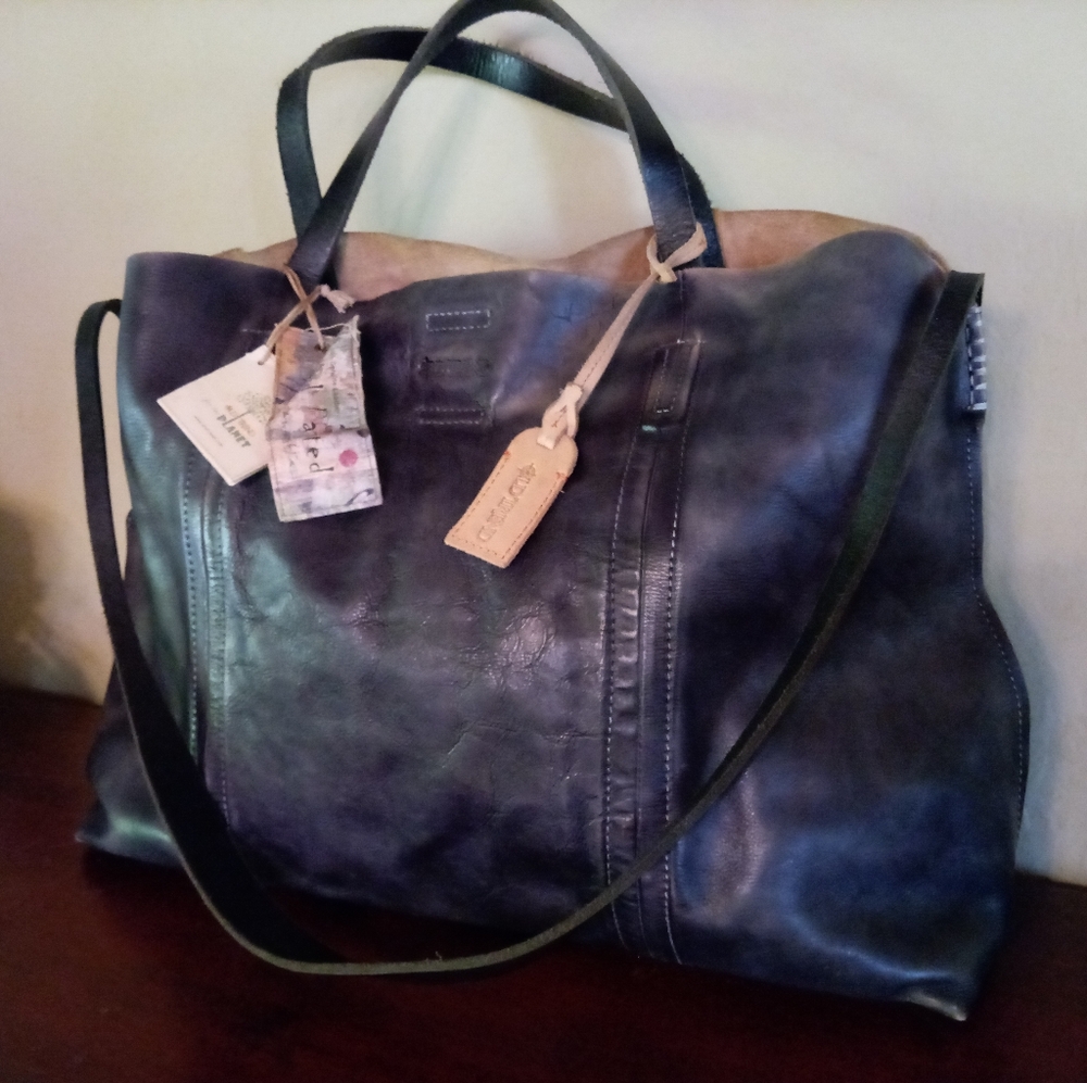 Old Trend Forest Island Tote Vintage Blue Genuine Leather